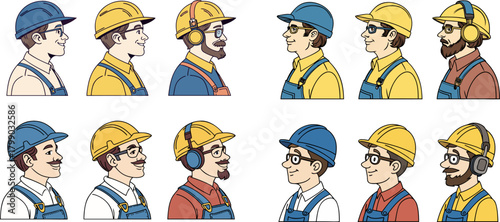 Construction Worker Avatars – Cartoon Profile Vector Set