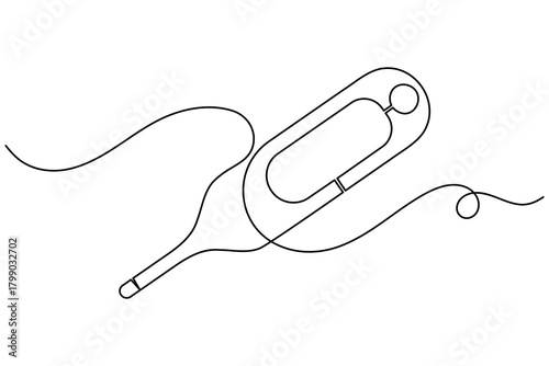 Medical thermometer continuous one line drawing on white background minimalist fever temperature outline vector illustration