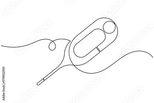 Medical thermometer continuous one line drawing on white background minimalist fever temperature outline vector illustration