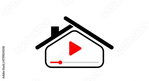 Home video streaming icon with a play button and progress bar inside a house outline.