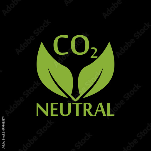 CO2 neutral green icon isolated on black background