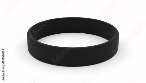Blank black rubber wristband bracelet isolated on white. Sport center, gym or swimming pool silicone bracelet
