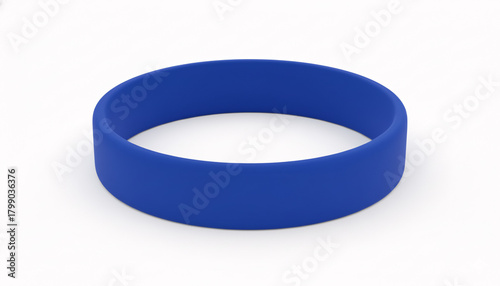 Blank blue rubber wristband bracelet isolated on white. Sport center, gym or swimming pool silicone bracelet