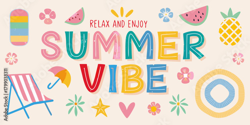 Relax and enjoy summer vibe with fun tropical fruits and beach elements