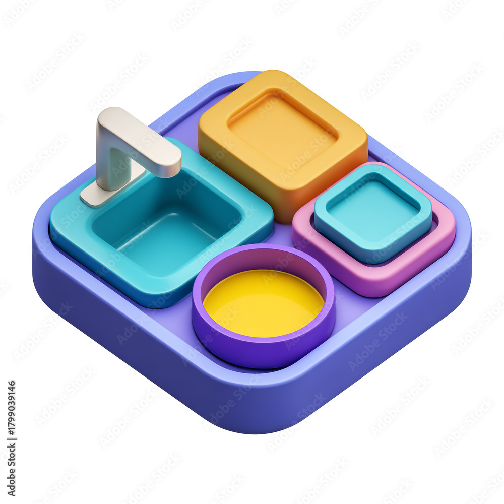 Fototapeta premium Isometric kitchen sink and containers