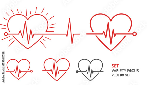 Heartbeat line medical vector set with health concept designs