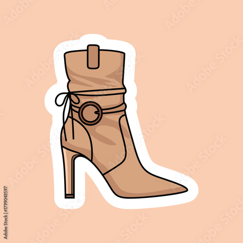 High heel woman boot sticker – stylish fashion footwear vector clipart