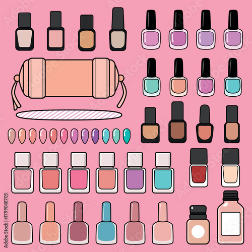 Nail care polish collection in flat style