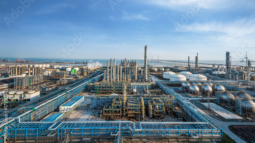 Wallpaper Mural Aerial panoramic view of a massive coastal oil refinery and petrochemical industrial complex. Torontodigital.ca