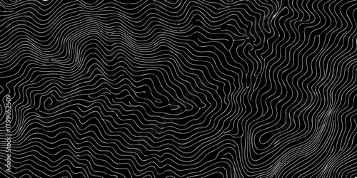 Abstract topographic map lines on a black background creating a mesmerizing wavy pattern