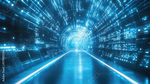 Fototapeta Naklejka Na Ścianę i Meble -  Digital data moving through a futuristic technology tunnel