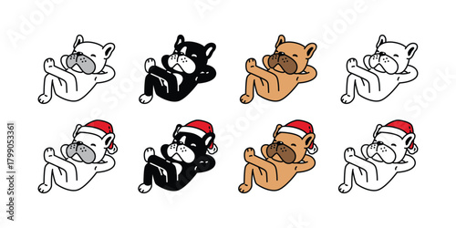 dog vector french bulldog christmas santa claus hat sleeping icon cartoon character puppy pet doodle symbol illustration isolated design