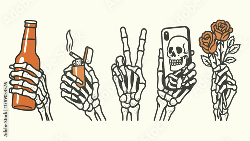Retro Skeleton Hand Collection - Vintage Tattoo Style Graphics