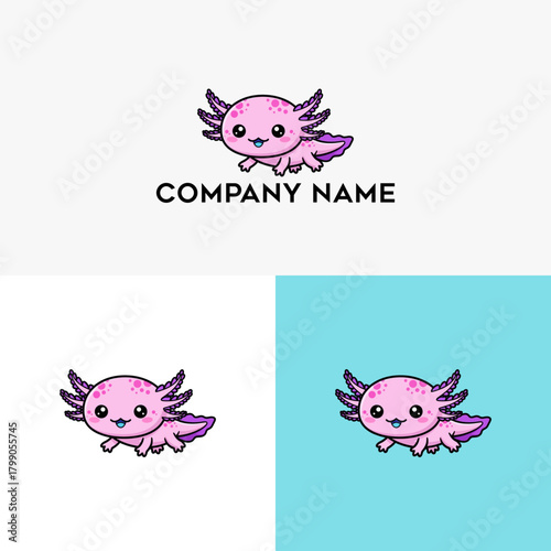 Charming Pink Axolotl Logo Design Cute Salamander Mascot for Business Branding and Identity