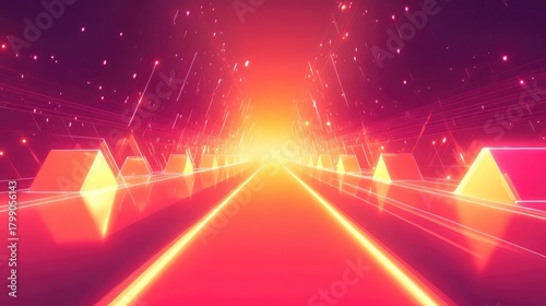 Fototapeta Naklejka Na Ścianę i Meble -  Speeding through a futuristic digital neon tunnel
