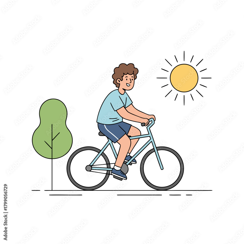 Fototapeta premium Cute Cartoon Character Morning Cycling Vector Illustration