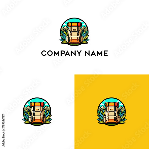 Adventure awaits with this vibrant backpack logo, perfect for outdoor enthusiasts and travel brands