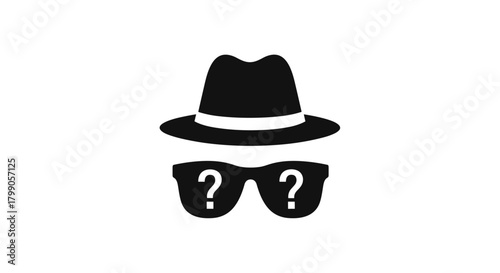 An incognito figure wearing a fedora and sunglasses with question marks on the lenses.