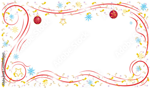 Beautiful New Year's background with Christmas toys and snowflakes