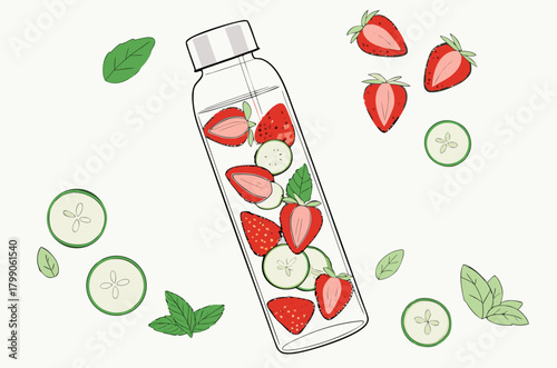 Refreshing infused water with fresh strawberries and cucumbers