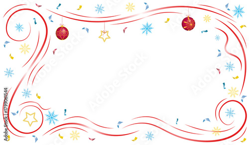 Beautiful New Year's background with Christmas toys and snowflakes