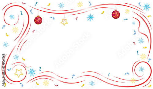 Beautiful New Year's background with Christmas toys and snowflakes