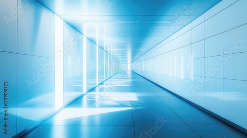 Wallpaper Mural Long futuristic corridor with blue lighting perspective Torontodigital.ca