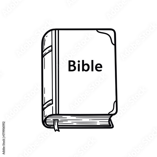 Minimalist black outline vector icon of a Bible book, symbolizing religion, faith, and spirituality