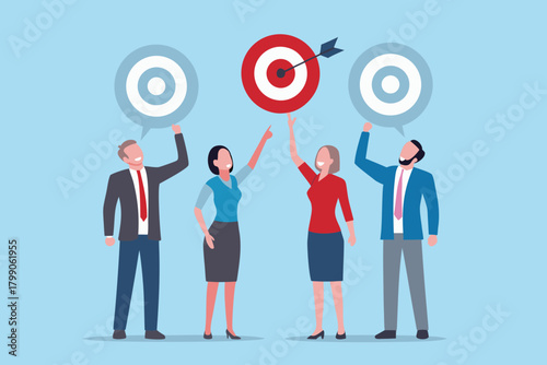Diverse business team celebrating achieving their shared goal with an arrow hitting the bullseye on a target
