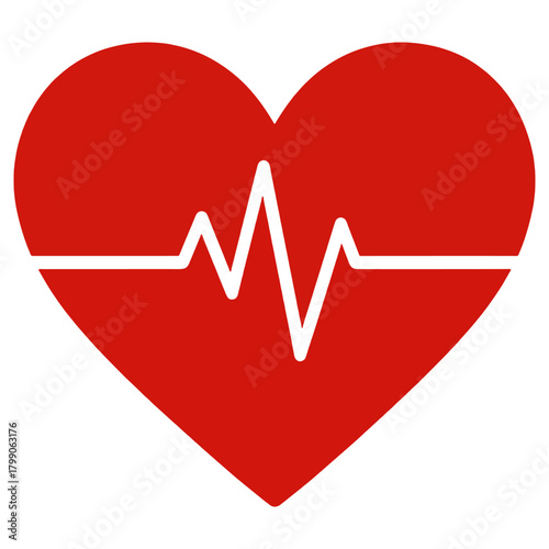 Heart Health ECG Line Medical Icon Red heart symbol with an ECG heartbeat line, representing cardiology, wellness, medical monitoring, and overall cardiovascular health awareness