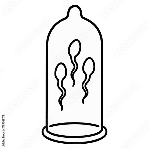 Condom Contraception Symbol with Sperm Illustration representing contraception, sexual protection, reproductive health, and birth control