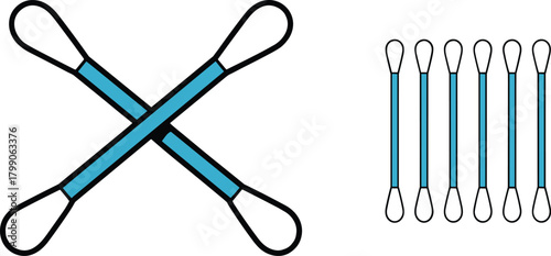 Cotton swab vector illustration set with crossed and straight ear cleaning sticks, hygiene accessory icons for medical, cosmetic and personal care design