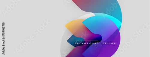 Abstract colorful shapes overlap, creating dynamic visual effect. Background features gradients, text reads background design. Modern, clean aesthetic.