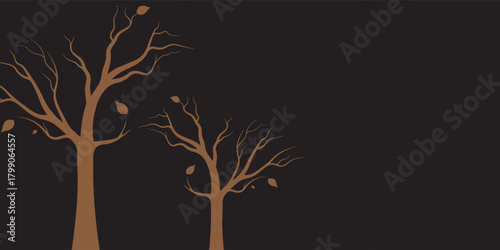 A black and mocha of two tree standing in front of a forest