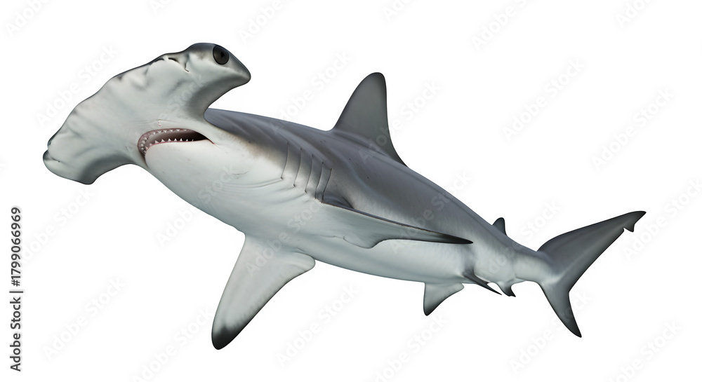 Obraz premium Hammerhead Shark PNG. Distinctive Head Shape, Ocean Predator, and Marine Animal Wildlife. isolated on white or transparent background. PNG. Unique Species Graphic