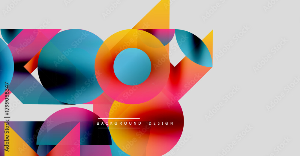 Fototapeta premium Abstract colorful shapes overlap, creating dynamic modern visual. Gradient hues blend, forming vibrant composition. Minimalist design elements present.