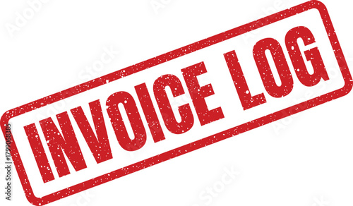 Angled red grunge rubber stamp bearing the text Invoice Log for tracking financial transaction records