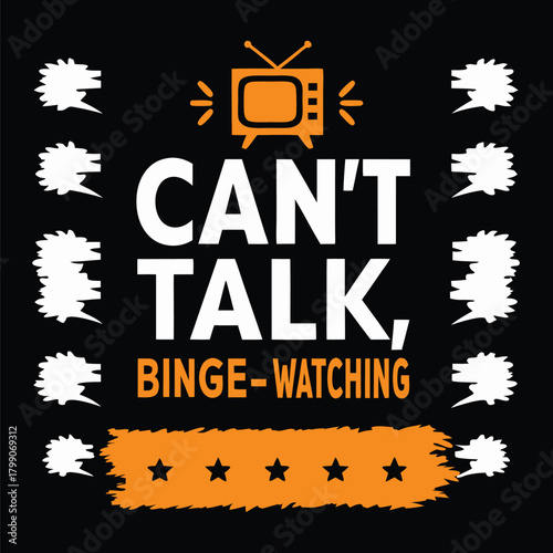 Humorous Binge Watching Slogan with Television and Star Accents