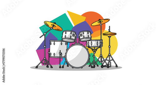 Colorful drum set illustration, perfect for music lovers, bands, and rhythm enthusiasts looking for a creative vibe