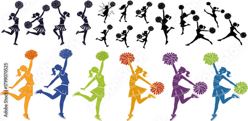 Cheerleader Silhouette Vector Set – Pom Pom Dance Poses