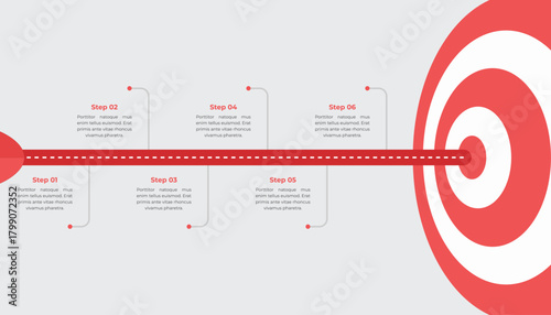 Business target infographic template design with 6 steps