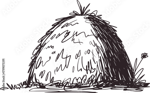 Black white sketch hay bale drawing vector