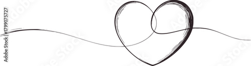 Elegant abstract heart line drawing black