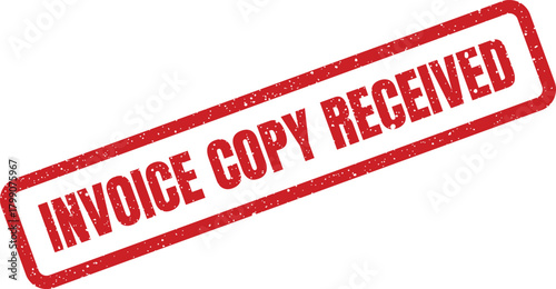 Red rectangular textured rubber stamp with the text Invoice Copy Received for business document tracking