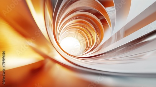 Fototapeta Naklejka Na Ścianę i Meble -  Abstract spiral tunnel with orange metallic flowing lines