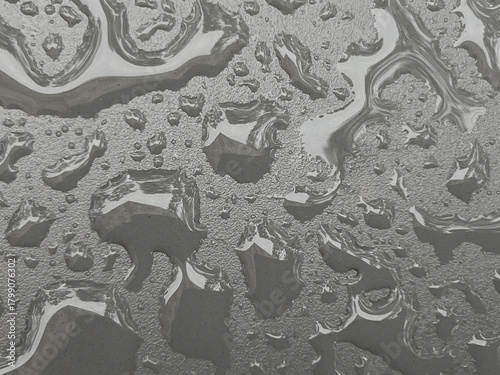 Closeup View of Rain Droplets on Metallic Surface. Background Concept