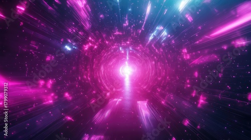 Fototapeta Naklejka Na Ścianę i Meble -  Futuristic digital tunnel displaying abstract speed light effect