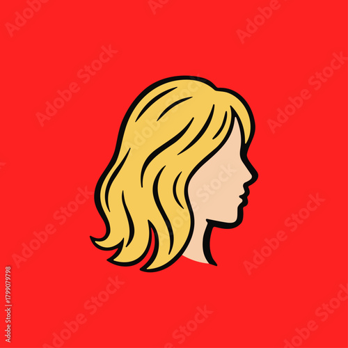 Haircut style, hairstyle model, Blonde hair icon logo flat vector design