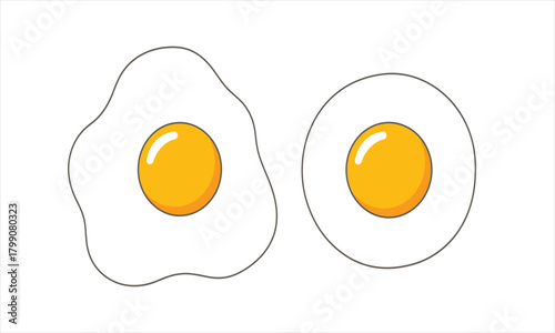 Simple vector illustration of two fried eggs, sunny side up breakfast food icon set in flat design style, isolated on white 5