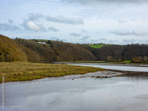autumn landscape with river and trees
